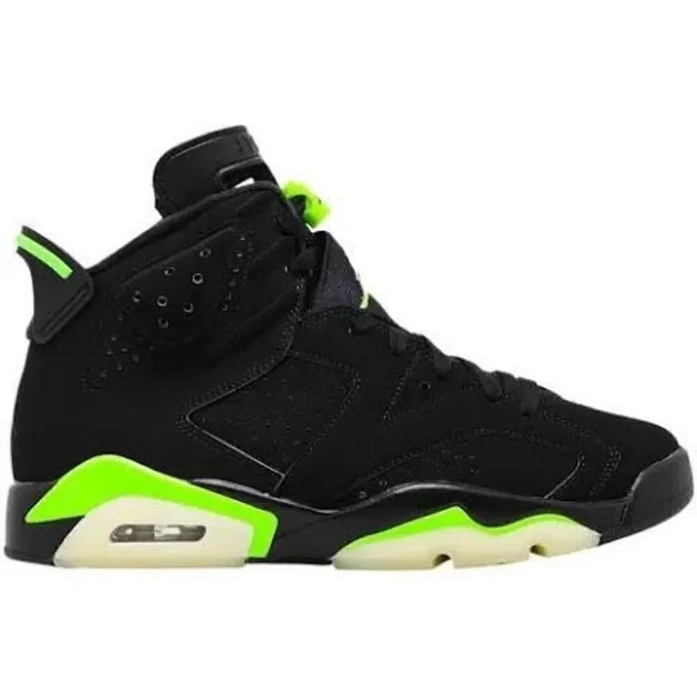Nike Kids 5Y Air Jordan 6 Retro Sneakers Black Green Neon Basketball Shoes Gym